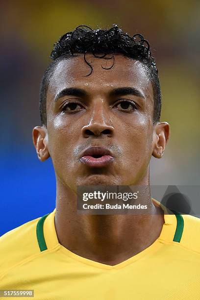 Luiz Gustavo of Brazil looks on during a match between Brazil and Uruguay as part of 2018 FIFA World Cup Russia Qualifiers at Arena Pernanbuco on...
