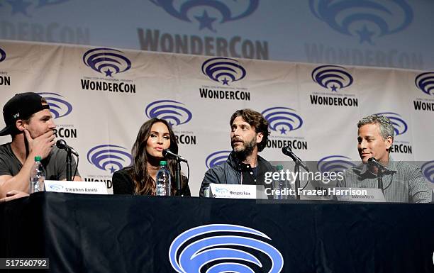 Actors Stephen Amell, Megan Fox, producers Andrew Form and Brad Fuller attend a panel at WonderCon 2016 to promote the upcoming release of Paramount...