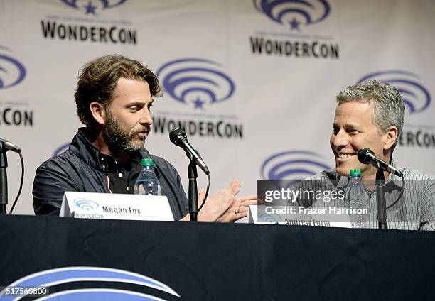 Producers Andrew Form and Brad Fuller attend a panel at WonderCon 2016 to promote the upcoming release of Paramount Pictures' Teenage Mutant Ninja...