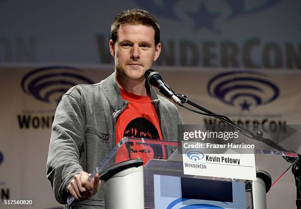 Moderator Kevin Polowy attends a discussion panel at WonderCon 2016 to promote the upcoming release of Paramount Pictures' Teenage Mutant Ninja...