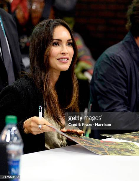 Actress Megan Fox attends a autograph signing at WonderCon 2016 to promote the upcoming release of Paramount Pictures' Teenage Mutant Ninja Turtles...
