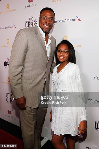 Former NBA player Cedric Ceballos and guest attend the Cedars-Sinai Sports Spectacular at W Los Angeles  West Beverly Hills on March 25, 2016 in Los...