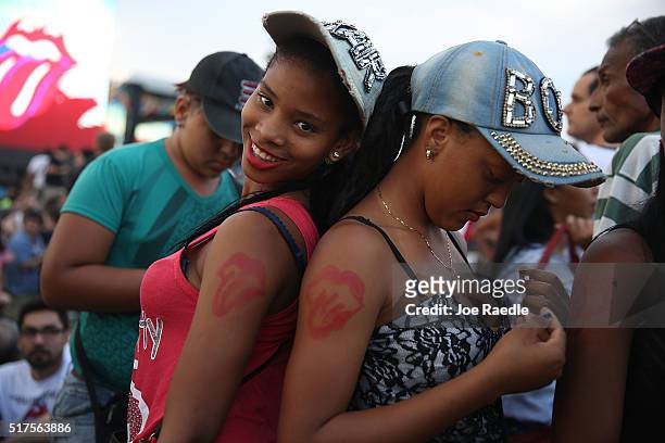 Rolling Stones fans wait for the start of a free concert March 26, 2016 in Havana, Cuba. Thousands of fans waited for the Rolling Stones to play for...