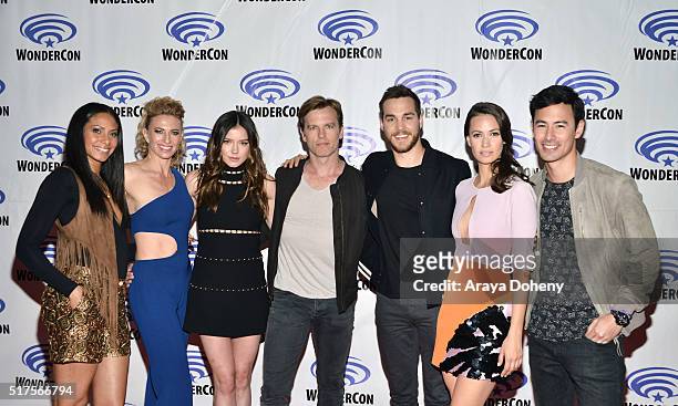Christina Marie Moses, Claudia Black, Hanna Mangan Lawrence, Trevor St. John, Chris Wood, Kristen Gutoskie and George Young attend the "Containment"...