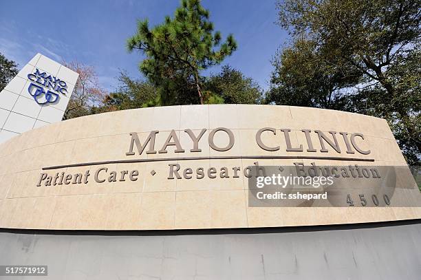 close up of mayo clinic sign - mayo clinic jacksonville stock pictures, royalty-free photos & images