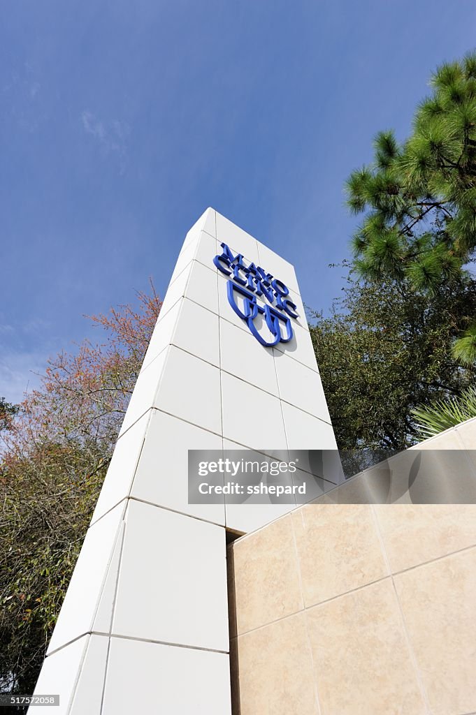 Looking up at Mayo Clinic sign