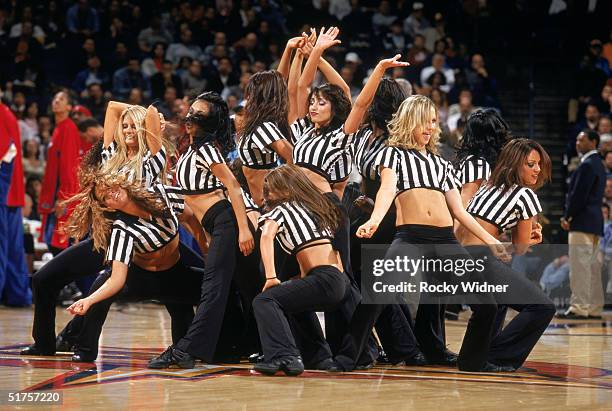 The Warriors Dancers entertain the fans during a game between the Golden State Warriors and the Los Angeles Clippers at The Arena in Oakland on...