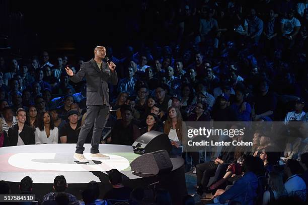 Dave Chappelle performs to a sold out crowd onstage at the Hollywood Palladium on March 25, 2016 in Los Angeles, California.