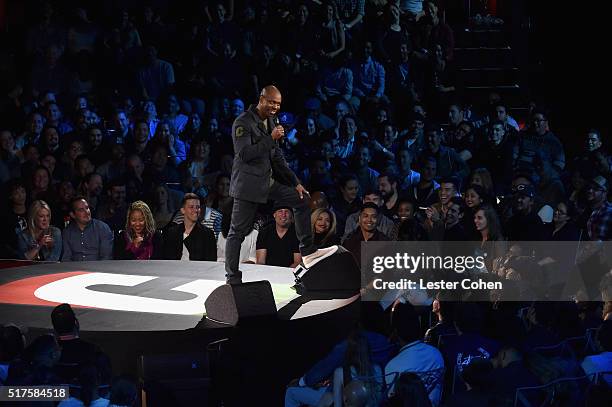 Dave Chappelle performs to a sold out crowd onstage at the Hollywood Palladium on March 25, 2016 in Los Angeles, California.