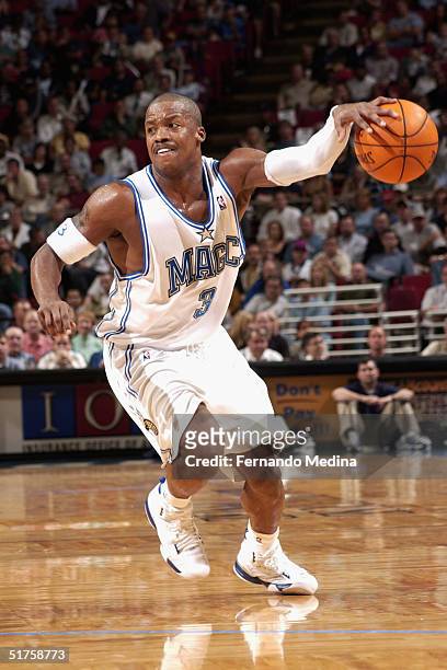 Steve Francis of the Orlando Magic dribbles during a game against the Utah Jazz at TD Waterhouse Centre on November 17, 2004 in Orlando, Florida. The...