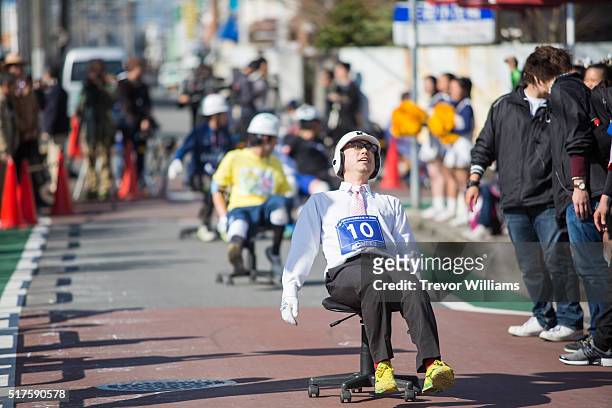 Competitors race to exhaustion during the ISU-1 Grand Prix on March 26, 2016 in Kyotanabe, Japan. In the Isu-1 Grand Prix or chair-one grand prix, a...