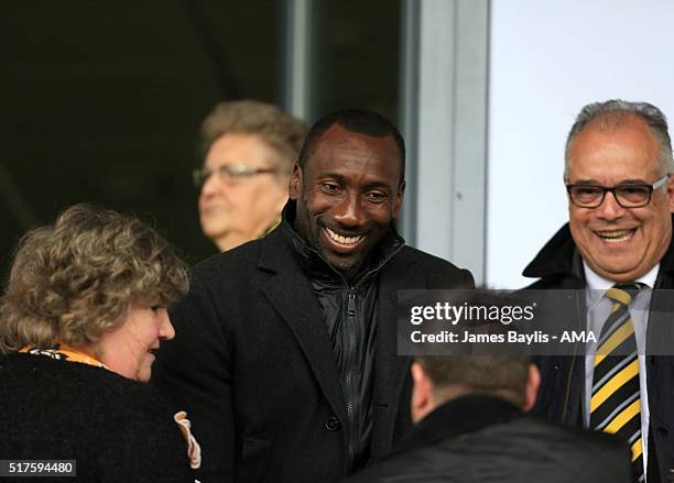 Former Burton Albion manager and now manager of Queens Park Rangers Jimmy Floyd Hasselbaink attends the Sky Bet League One match between Burton...