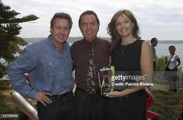 Wayne Gardner, publisher Kerry Collison and Donna Gardner at the launch of "Leathers" by Donna Gardner, at Windemere in Sydney where she lives with...