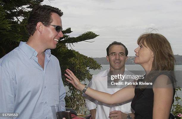 Kieren Perkins, Johnny Kahlbetzer and Donna Gardner at the launch of "Leathers" by Donna Gardner, at Windemere in Sydney where she lives with current...