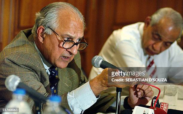 Pakistan's Cricket Board President Sheharyar Khan gestures during a meet with former Indian cricketers and journalists and former BCCI president Raj...