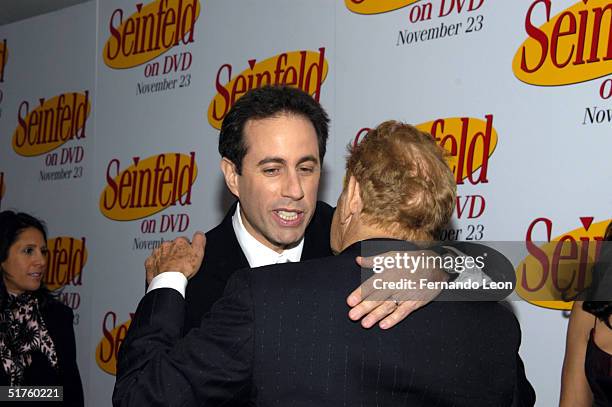 Comedian Jerry Seinfeld and actor Jerry Stiller attend the DVD Release Party for the first three seasons of "Seinfeld" held on November 17, 2004 at...