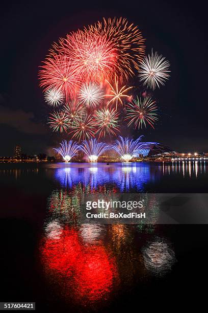 fireworks at singapore - lakeside stadium stock pictures, royalty-free photos & images