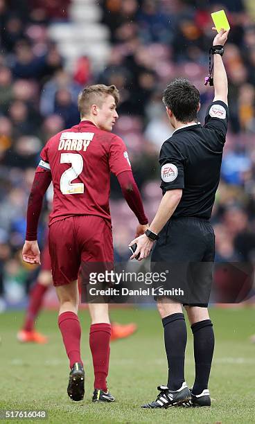 Stephen Darby of Bradford City AFC walks off as he is handed a yellow card during the Sky Bet League One match between Bradford City AFC and Millwall...