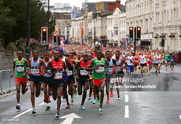 General view of the start of the Men's Half Marathon during the IAAF/Cardiff University World Half Marathon Championships on March 26, 2016 in...