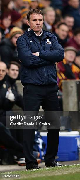 Manager of Bradford City AFC Philip Parkinson during the Sky Bet League One match between Bradford City AFC and Millwall FC at Coral Windows Stadium...