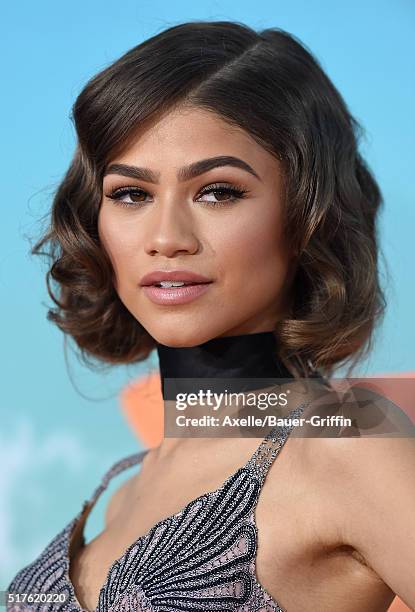 Actress Zendaya arrives at Nickelodeon's 2016 Kids' Choice Awards at The Forum on March 12, 2016 in Inglewood, California.