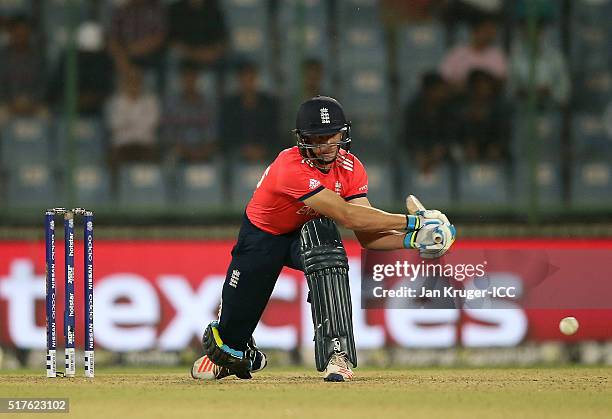 Jos Buttler of England in action during the ICC World Twenty20 India 2016 Super 10s Group 1 match between England and Sri Lanka at The Feroz Shah...