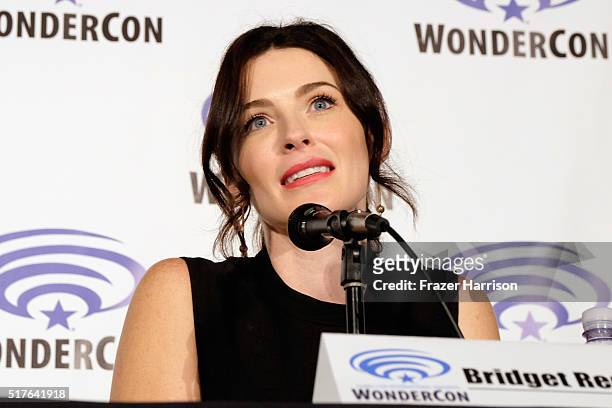 Actress Bridget Regan speaks on 'The Last Ship' panel, TNT at Wondercon 2016 at Los Angeles Convention Center on March 26, 2016 in Los Angeles,...