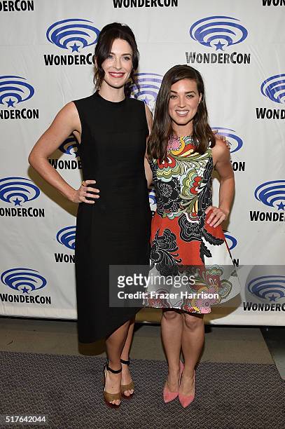 Actors Bridget Regan and Marissa Neitling attend 'The Last Ship' panel, TNT at Wondercon 2016 at Los Angeles Convention Center on March 26, 2016 in...