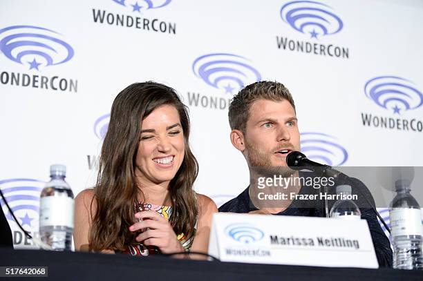 Actors Marissa Neitling and Travis Van Winkle speak on 'The Last Ship' Panel, TNT at Wondercon 2016 at Los Angeles Convention Center on March 26,...