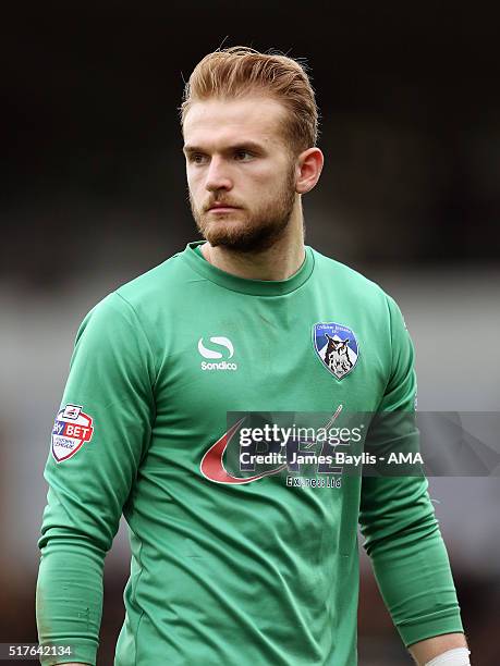 Joel Coleman of Oldham Athletic during the Sky Bet League One match between Burton Albion and Oldham Athletic at Pirelli Stadium on March 26, 2016 in...