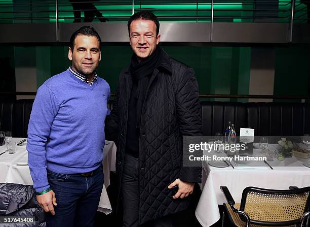 Ulf Kirsten and Fredi Bobic , members of the Club of Former National Players, are seen prior to the friendly match between Germany and England at...