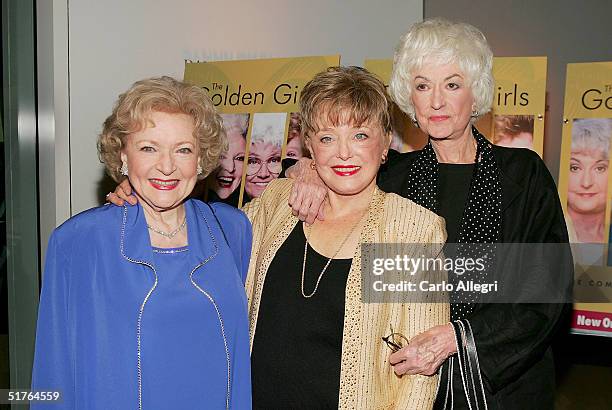 Actresses Betty White, Rue McClanahan and Bea Arthur arrive for the DVD release party for "The Golden Girls" the first season November 18, 2004 in...