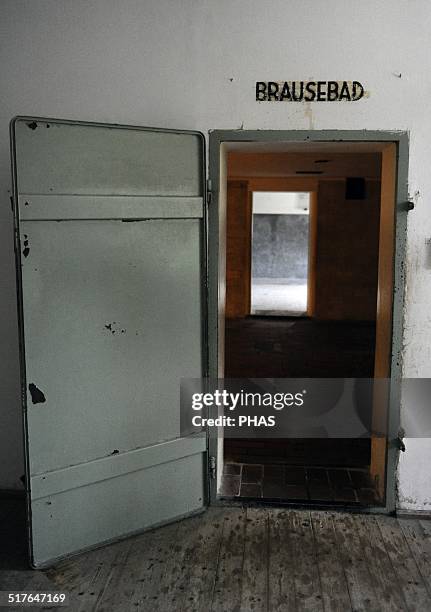 Dachau concentration camp. Fist of the Nazi concentration camps opened in Germany. Opened in 1933. Access door to the gas chamber. Disguised as...