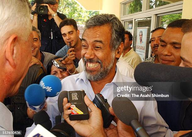 East Timorese independence leader Xanana Gusmao smiles as he is elected as the first ever president of East Timor on April 17, 2002 in Dili, East...