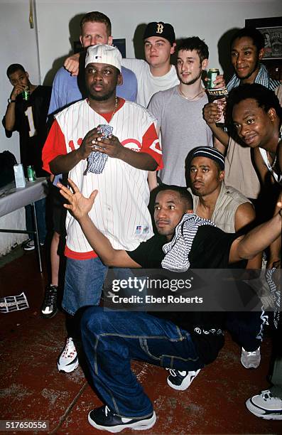 Members of A Tribe Called Quest with Harmony Korine, Leonardo Dicaprio and Michael Rapaport and Mos Def backstage at A Tribe Called Quest show at...