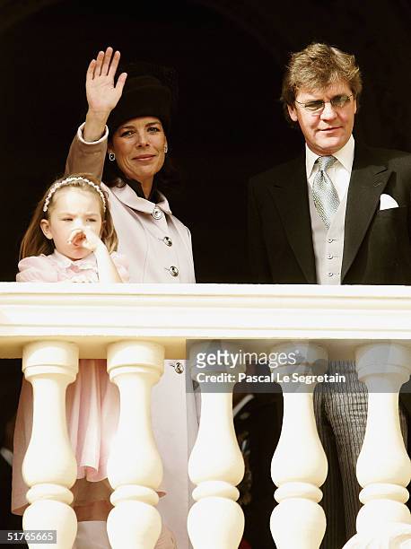 Princess Alexandra with her mother Princess Caroline and Father Prince Ernst August of Hanover stand at the balcony as part of the National Day...