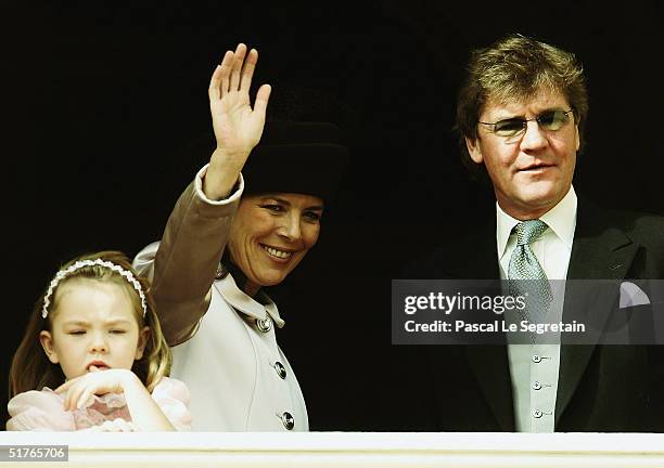 Princess Alexandra with her mother Princess Caroline and Father Prince Ernst August of Hanover stand at the balcony as part of the National Day...