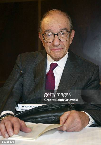 Federal Reserve Chairman Alan Greenspan looks on during the 14th Frankfurt European Banking Congress November 19, 2004 in Frankfurt, Germany. Under...