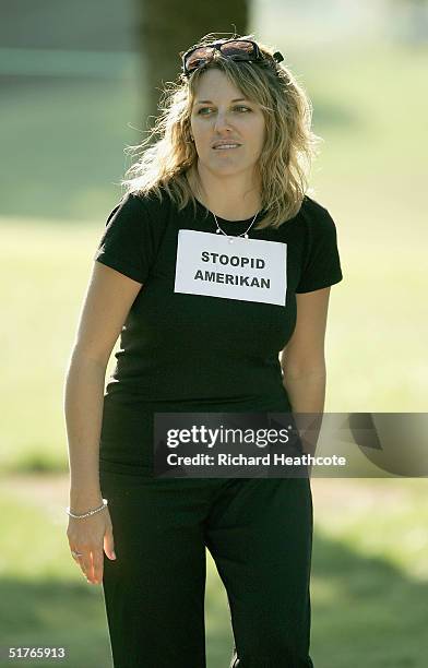 Amy Sabbatini, the American wife of South African player Rory Sabbatini wears a t-shirt displaying her dislike for Paul Casey's comments about...