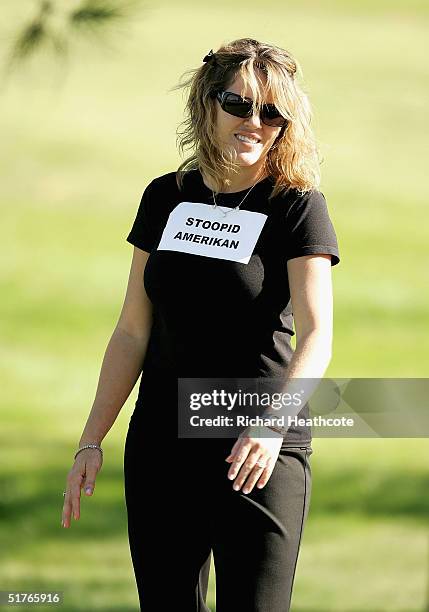 Amy Sabbatini, the American wife of South African player Rory Sabbatini wears a t-shirt displaying her dislike for Paul Casey's comments about...