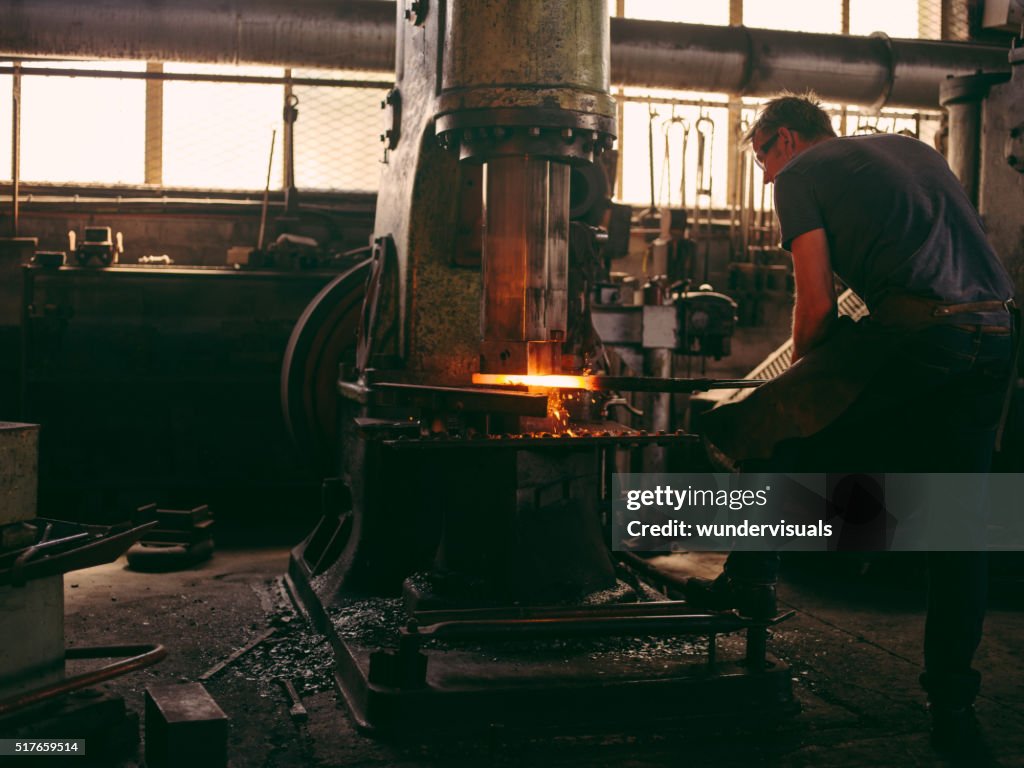 Mechanical press on a blacksmith's workshop