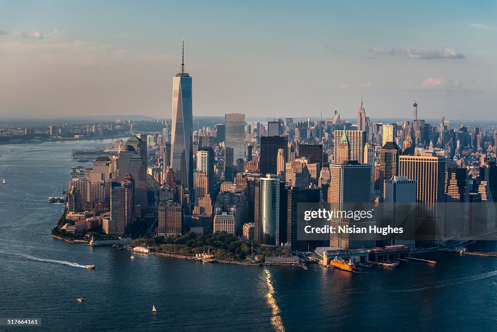 Aerial of downtown Manhattan, NYC