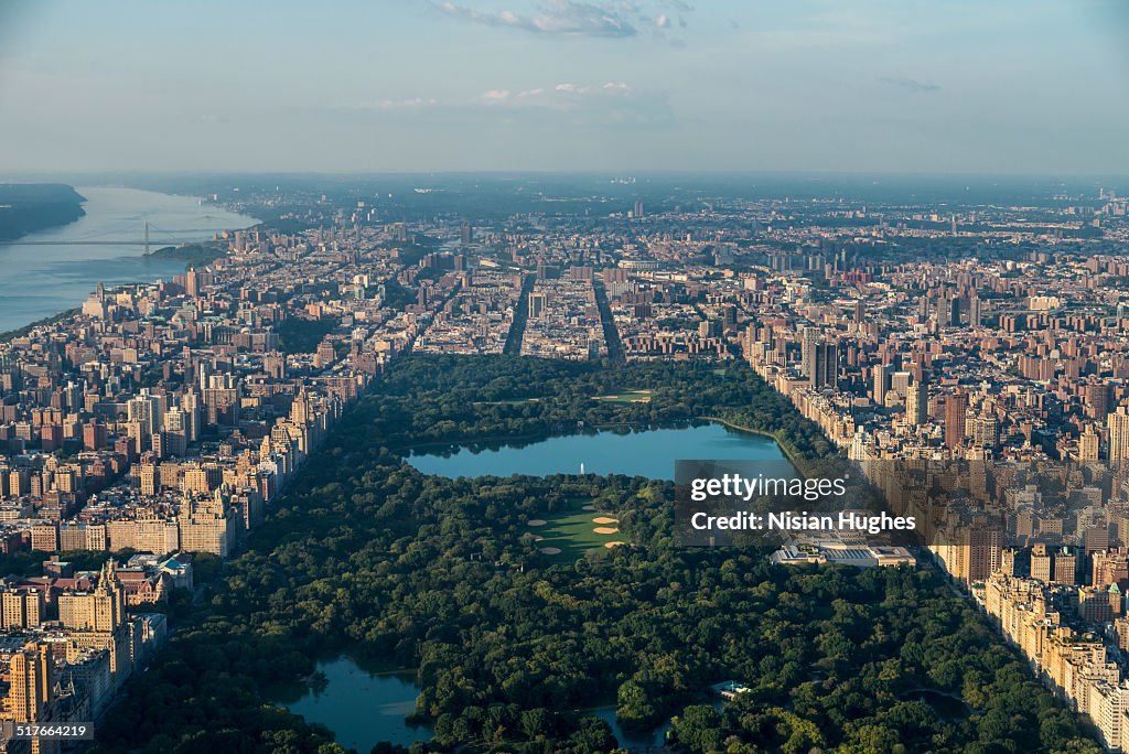 Aerial over Central Park looking north