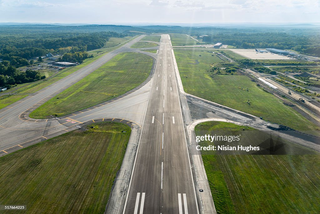 Aerial view of airplane landing strip