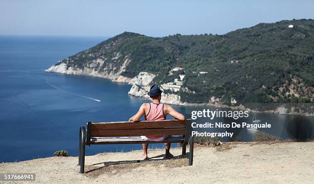 man enjoying view - スキアトス島 ストックフォトと画像