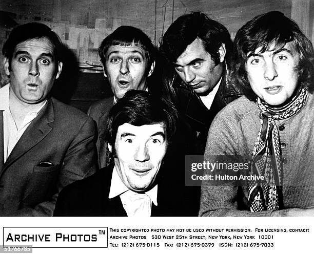 Promotional portrait of the British comedy troupe Monty Python including John Cleese, Graham Chapman , Michael Palin, Terry Jones, and Eric Idle, on...