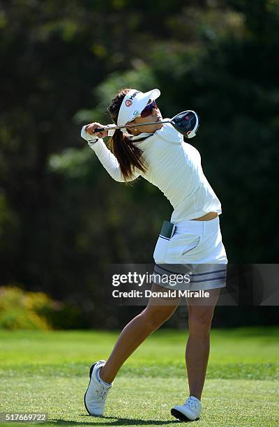 Jenny Shin tees off the 4th hole during Round Three of the KIA Classic at the Park Hyatt Aviara Resort on March 26, 2016 in Carlsbad, California.
