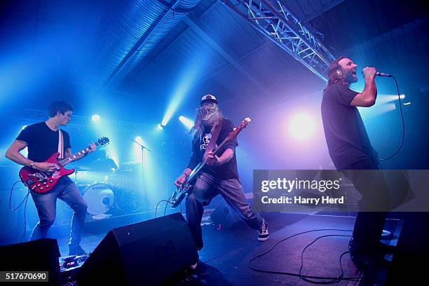 Jesse Wood, Dominic Greensmith, Jack Bessant and Gary Stringer of Reef perform at Engine Rooms on March 26, 2016 in Southampton, England.