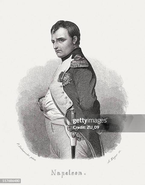 napoléon bonaparte (1769-1821), steel engraving, published in 1868 - general military rank stock illustrations