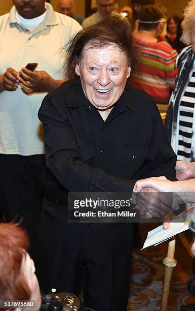 Comedian/actor Marty Allen greets fans after a show celebrating his 94th birthday at the Rampart Casino at The Resort at Summerlin on March 26, 2016...